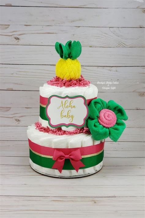 Tier Diaper Cake And Mini Piece Set Aloha Baby Hawaiian Theme