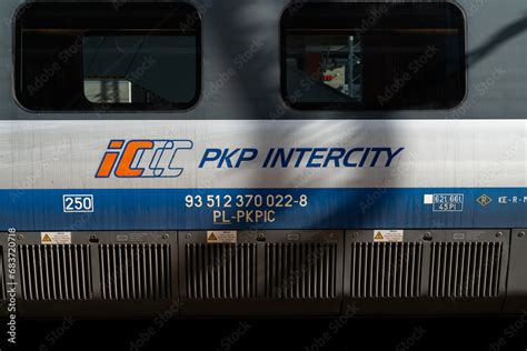 Pkp Intercity Logo Sign On The Side Of Pendolino Train Express Premium