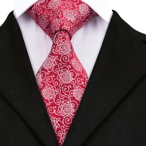 A New Hot Mens Ties Red Floral Silk Jacquard Necktie Formal