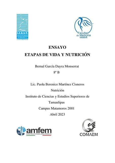 Etapas De Vida Y Nutrici N Dayra Udocz