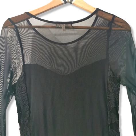 Monteau Dresses Monteau Los Angeles Black Lace Mesh Long Sleeve Cut