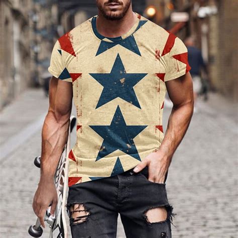 Nslgxd T Shirts For Men Independence Day Short Sleeve American Flag