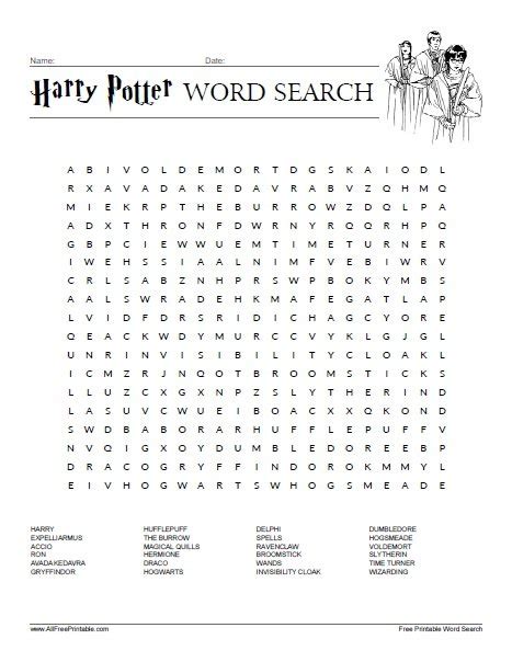 Harry Potter Word Search Free Printable