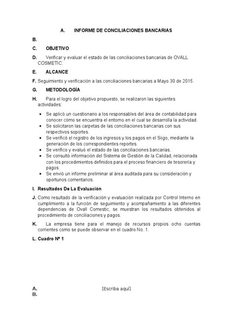 Informe De Conciliaciones Bancarias Pdf Contabilidad Bancos