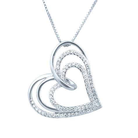 Diamond Heart Necklace Triple Heart In Sterling Silver Cttw