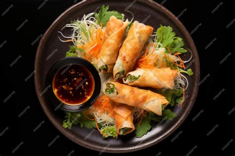 Premium Photo Crispy Chicken Spring Roll Authentic Vietnamese Delight Captured In Topview Shot