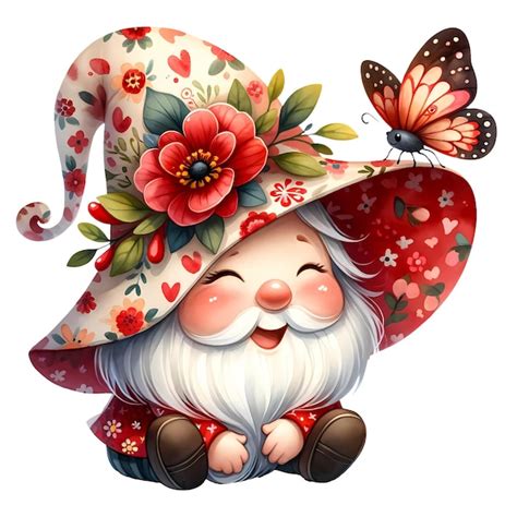 Premium Psd Cute Gnome Butterfly Valentines Clipart Illustration