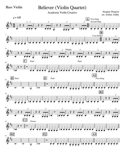 Believer Imagine Dragons Bass Violin Sheet Music For Cello Solo