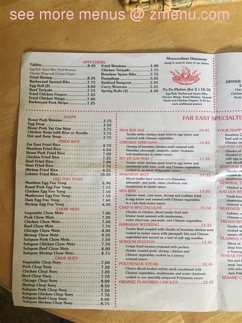 Menu at Far East restaurant, Mexico, 287 Main St