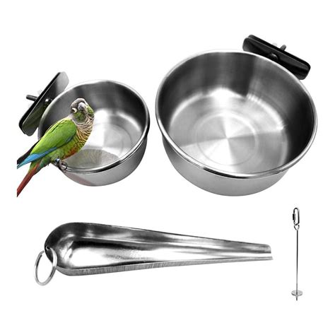 Pieces Stainless Steel Bird Feeding Dish Cups Bird Feeder Parrot