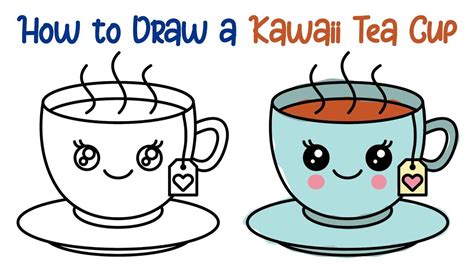 Learn how to draw a cute kawaii tea cup step by step ☕ #howto #howtodraw #drawing #drawings # ...