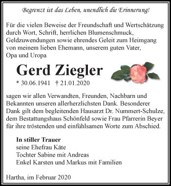 Traueranzeigen Von Gerd Ziegler Trauer Anzeigen De