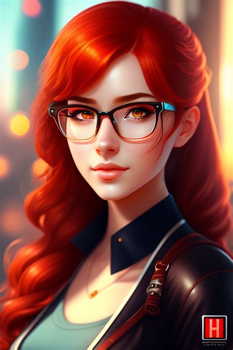 Lexica Nerdy Girl Red Hair Ambar Colored Eyes Glasses Good Looking Anime Drawing Digita