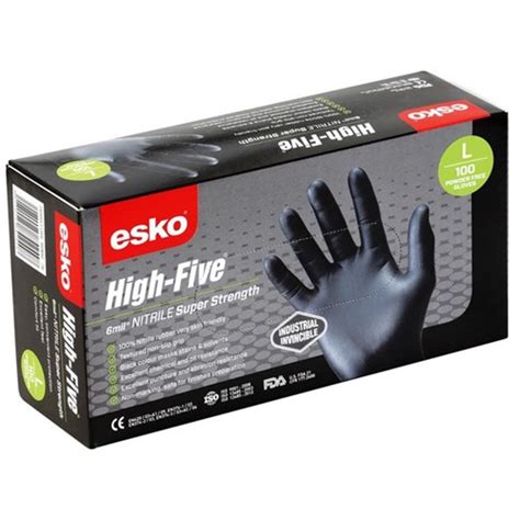 Esko High Five Super Strength Nitrile Disposable Gloves Black L