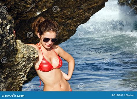 Beautiful Young Woman In Red Bikini Stock Image Image Of Femininity