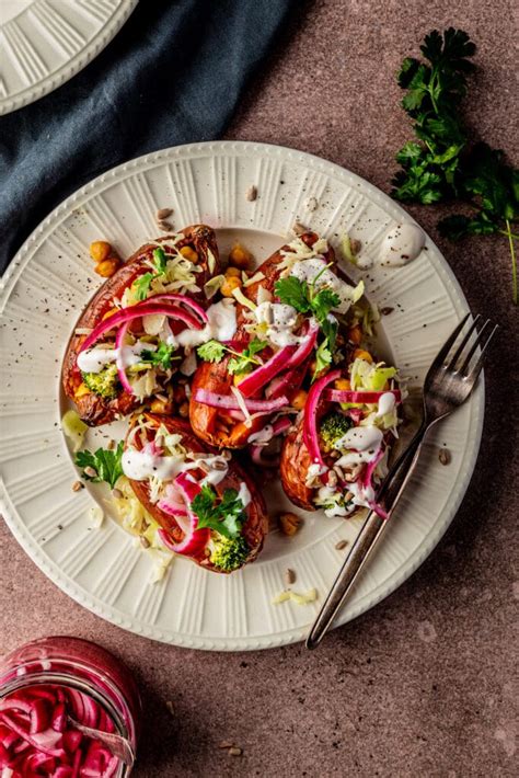 Vegan Gepofte Zoete Aardappel Met Geroosterde Broccoli Living The