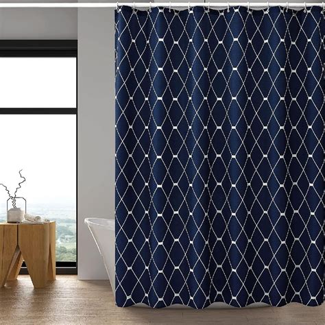 Navy Blue Shower Curtain Waffle Weave Texture Fabric Shower Curtain