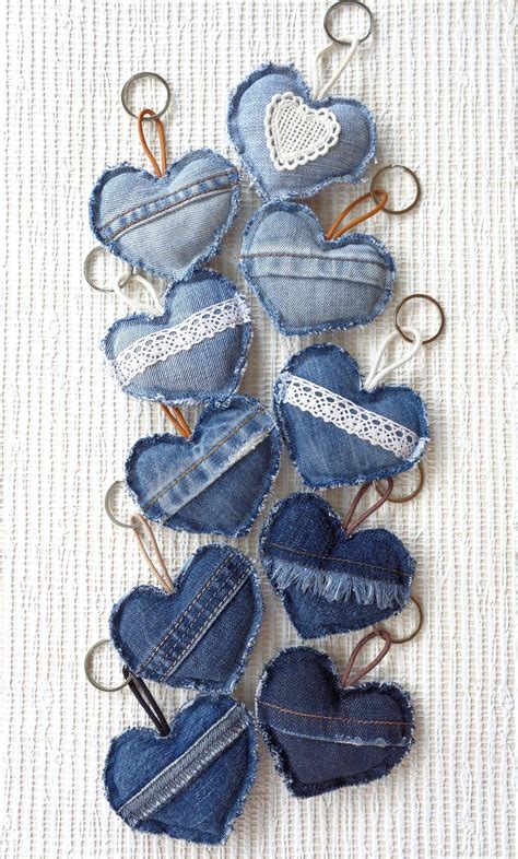 Denim Love Heart Key Chain Or A Bag Charm Make It In Denim Manualidades Manualidades Con