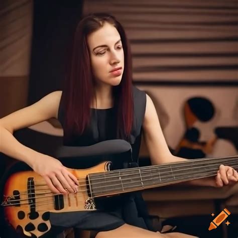 Woman Playing A Bass Guitar In A Music Studio On Craiyon