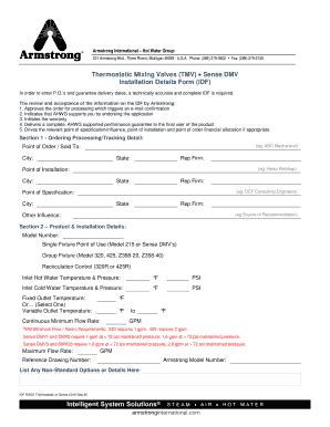 Fillable Online Thermostatic Mixing Valves (TMV) Sense DMV Installation ... Fax Email Print ...