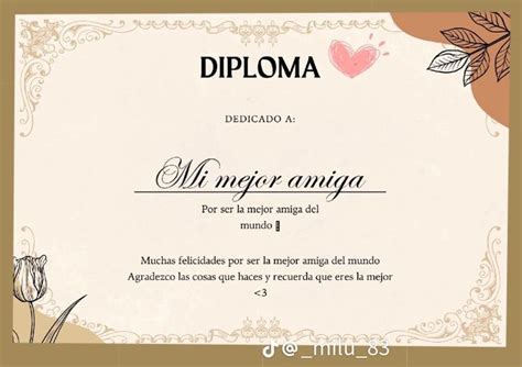 Diploma Tarjeta Para Amiga Detalles Para Amigas Cartas Bonitas