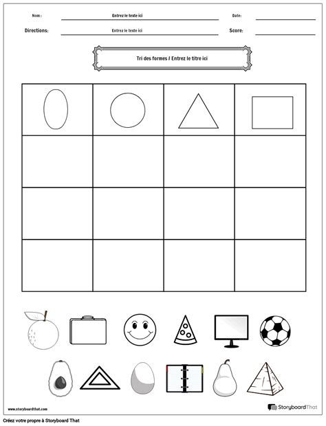 Feuille De Travail Sur Le Tri Des Formes Et Des Objets Noir Et Blanc