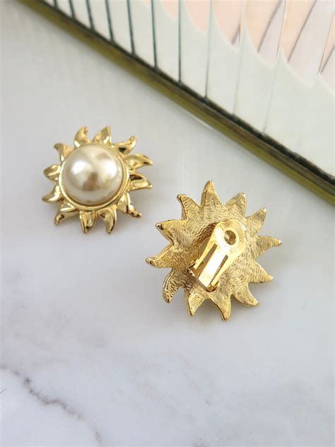 Gold Plated Flower Pearl Clip On Earrings Vintageinclined