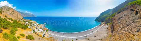 Aerial View Of A Beach At Agia Roumeli At Greek Island Crete Stock