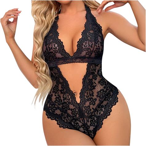 Oavqhlg3b Halter Sexy Lingerie For Women Naughty For Sex Play Lace Deep V Neck Erotic Solid