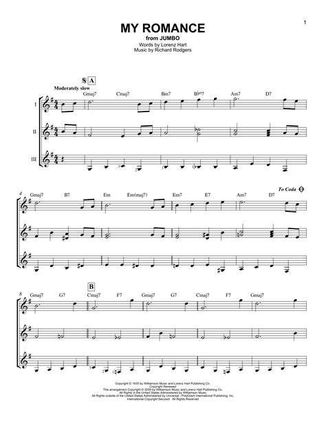 My Romance Sheet Music Rodgers Hart Guitar Ensemble