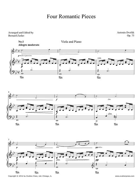 Dvořák Four Romantic Pieces For Viola And Piano