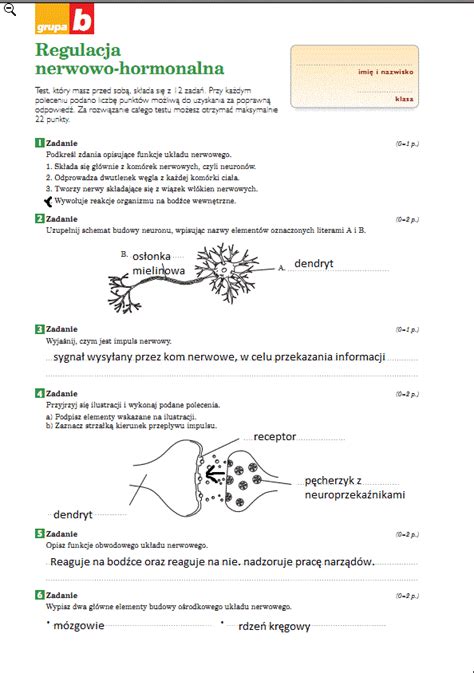 Regulacja Nerwowo Hormonalna Sprawdzian Klasa 7 Pdf Question