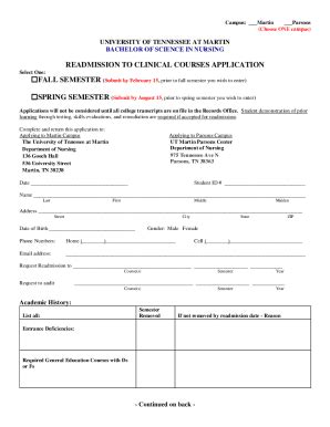 Fillable Online Readmission Application Application Form Fax Email