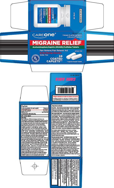 Buy Acetaminophen Aspirin Caffeine Care One Migraine Relief