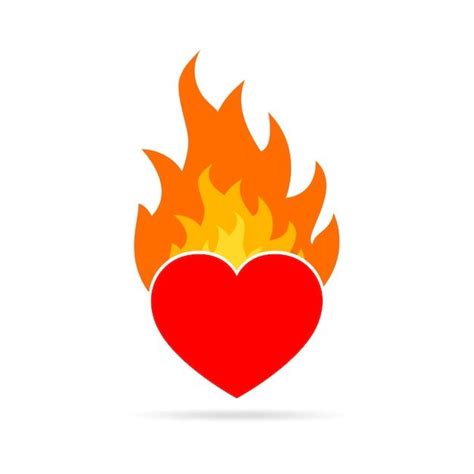 A Red Heart With Flames In The Shape Of A Fireball On A White Background