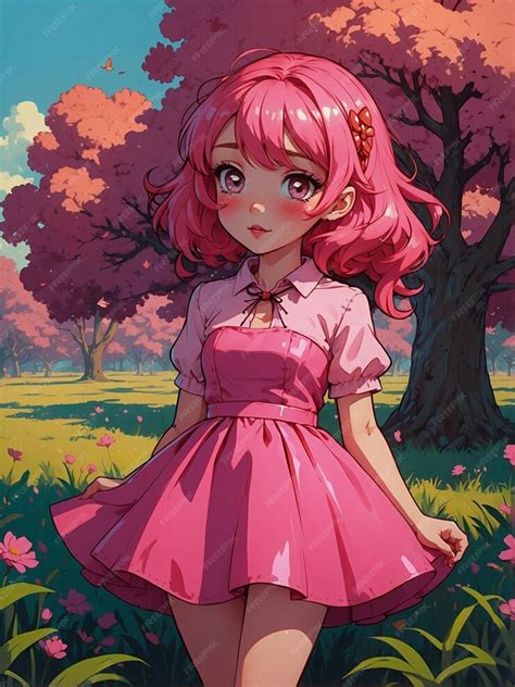 Premium Photo Cute Anime Girl In Pink Dress Fashion Illustration