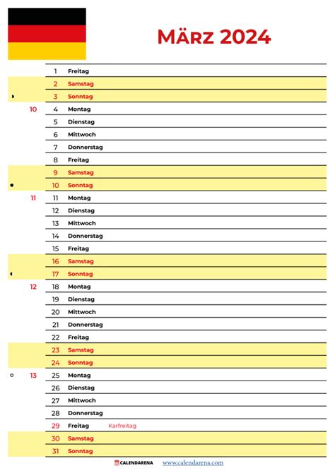 Kalender März 2024 Deutschland