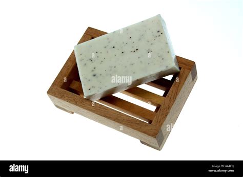 Wooden Soap Dish With White Soap Grains Stock Photo Alamy