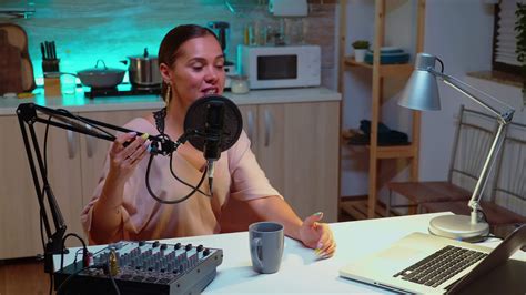 Famous vlogger answering questions from fans on online show. Creative