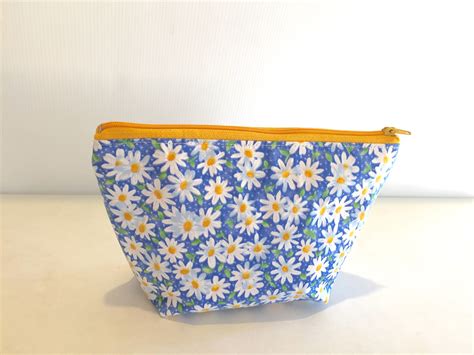 Blue Makeup Bag Blue Cosmetic Bag Floral Cosmetic Bag Etsy