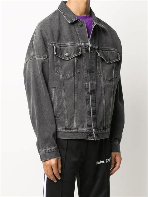 Palm Angels Logo Print Denim Jacket Black Farfetch