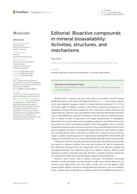 Pdf Editorial Bioactive Compounds In Mineral Bioavailability