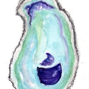 Original Oyster Shell Watercolor Painting X Oyster Watercolor Art