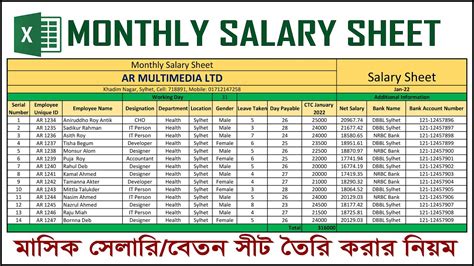 Ms Excel Monthly Salary Sheet Format Tutorial Salary Sheet In