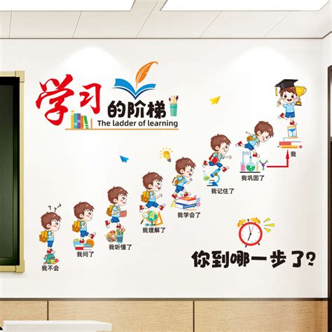 小学生教室班级文化墙贴画创意卡通学习励志标语贴纸班级公约墙纸虎窝淘