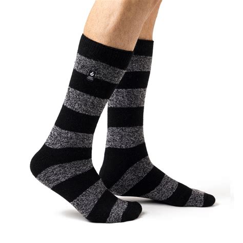 Mens Lite Izmir Chunky Stripe Socks Black And Grey Heat Holders