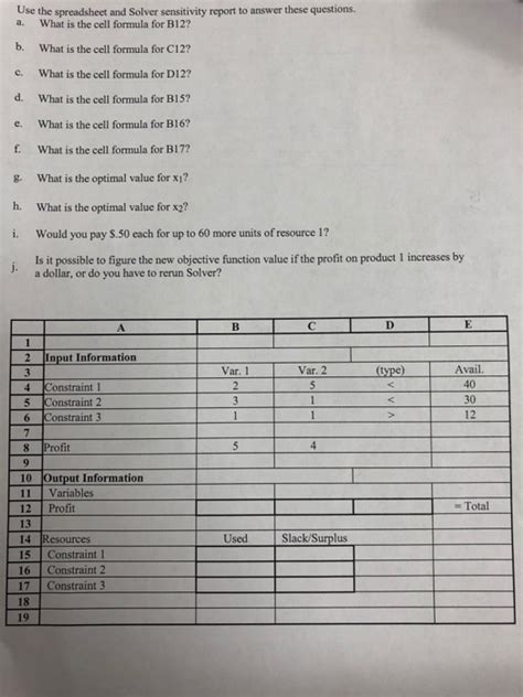 Solved Use The Spreadshet And Solver Sensitivity Report To Chegg