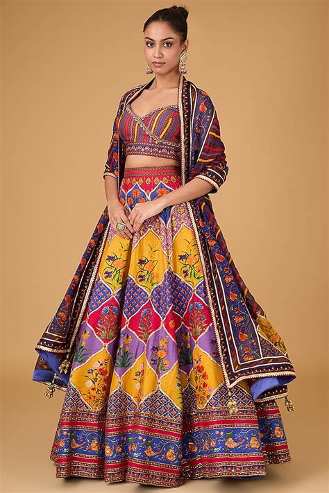 Multi Colored Dupion Gota And Sequins Hand Embroidered Lehenga Set Design