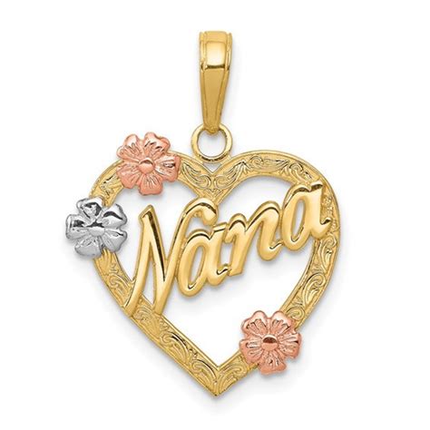 Million Charms K Or K Tri Color Gold Nana In Heart Charm Etsy