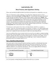 Lab9 MoreHypTesting Su20 Docx Lab Activity 9 More Practice With